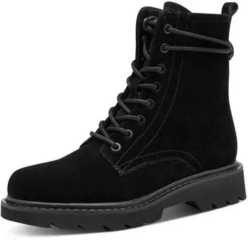 Tamaris 1-25219-45 Boots Leder mit Rei&szlig;verschluss & Schn&uuml;rung, TOUCH-IT Fu&szlig;bett, flacher Sohle schwarz