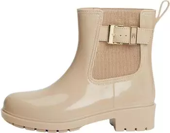 Tommy Hilfiger Th Buckle Glossy Ankle Rain Boot (FW0FW09543) beige