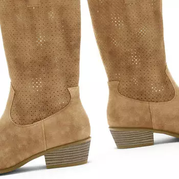 Lascana Herbst Boots Ankle Stiefelette Schlupfstiefel Cowboy-Stiefel Westernstiefel mit kleinen Cut-Outs im Cowboy-Look camelfarben