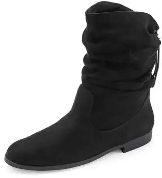 Lascana Stiefelette mit Gummi-Kordelzug, in zwei verschiedenen L&auml;ngen tragbar, Vegan schwarz