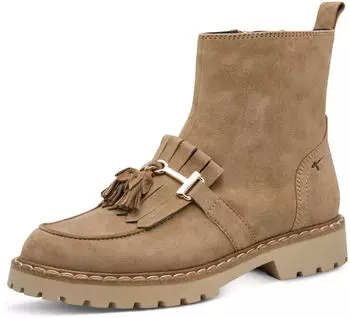 Tamaris Stiefelette Blockabsatz mit Fransen und Quasten camel