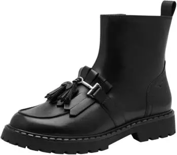 Tamaris Stiefelette Blockabsatz mit Fransen und Quasten black leather