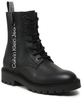 Calvin Klein Jeans Combat Mid Laceup Boot Zip Wn YW0YW01035 Black/Reflective Silver