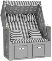vidaXL Strandkorb mit Kissen Poly Rattan und Massivholz Grau & Wei&szlig;