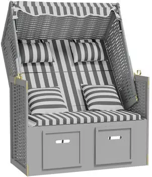 vidaXL Strandkorb mit Kissen Poly Rattan /Massivholz Grau/Weiß (318661)