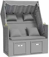 vidaXL Strandkorb mit Kissen Poly Rattan und Massivholz Grau