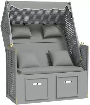 vidaXL Strandkorb mit Kissen Poly Rattan und Massivholz Grau (318659)