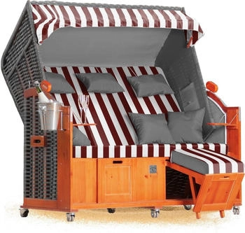 Hanse Klassik 2,5 Sitzer XXL Ostsee Volllieger 160cm breit in rot weiß inkl. Strandkorbrollen