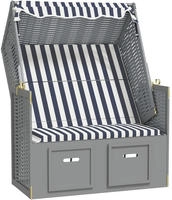 vidaXL Strandkorb mit Dach Poly Rattan und Massivholz Blau & Wei&szlig;