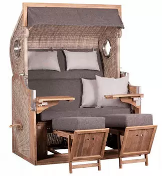 deVries Strandkorb 135 x 165 x 90 cm Dreiviertelllieger beige-braun