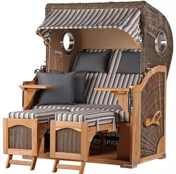 bene living Ammersee Strandkorb 2-Sitzer Teak PE-Geflecht grau Volllieger (Modell 545)