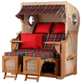 bene living Ammersee Strandkorb 2-Sitzer Teak PE Shell Volllieger (Modell 529)