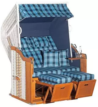 SunnySmart Strandkorb Rustikal 125 x 160 x 90 cm blau kariert - weiss