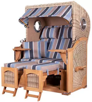 bene living Ammersee 2-Sitzer Strandkorb-Set Teak PE Shell Volllieger (Modell 580)