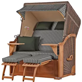 bene living Schaalsee Strandkorb Komplettset 2-Sitzer Teak PE grau (Modell 504)