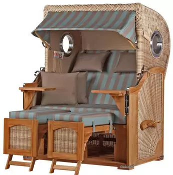 bene living Ammersee 2-Sitzer Strandkorb-Set Teak PE Shell Volllieger (Modell 520)