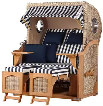 bene living Ammersee 2-Sitzer Strandkorb-Set Teak PE Shell Volllieger (Modell 518)