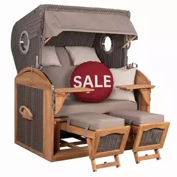 Mr. Deko Strandkorb Schillig XL Bullauge Teak PE Grey Dessin 534