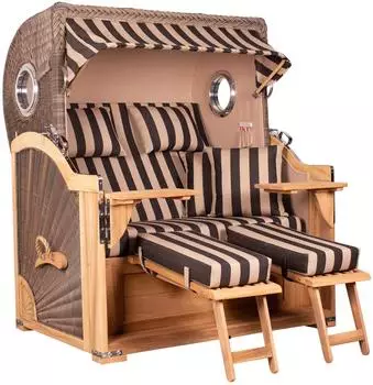Mr. Deko Strandkorb Baltikum Bullauge Teak PE Grey Dessin 581