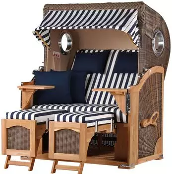 bene living Ammersee 2-Sitzer Strandkorb-Set Teak PE Grau mit Liftersystem (Modell 518)