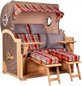 Mr. Deko Strandkorb Baltikum Bullauge Teak PE Grey Dessin 584