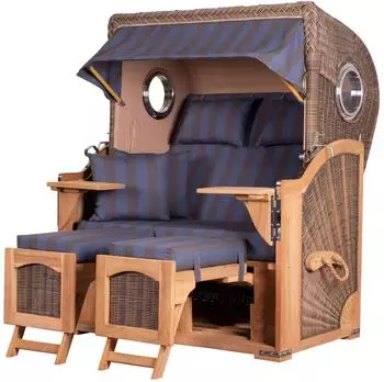 bene living Ammersee Strandkorb 2-Sitzer Teak PE-Geflecht grau Volllieger (Modell 582)