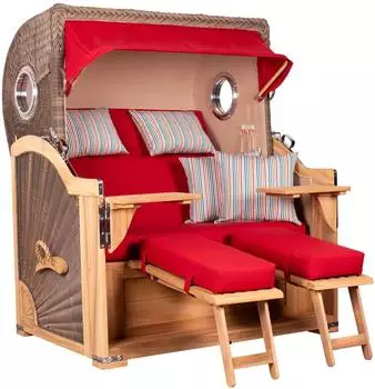 Mr. Deko Strandkorb Baltikum Bullauge Teak PE Grey Dessin 585