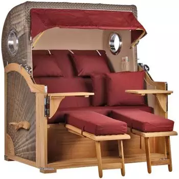 Mr. Deko Strandkorb Baltikum Bullauge Teak PE Grey Dessin 550