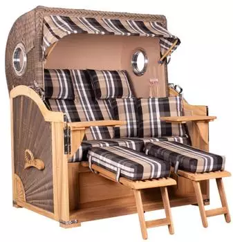 Mr. Deko Strandkorb Baltikum Bullauge Teak PE Grey Dessin 583