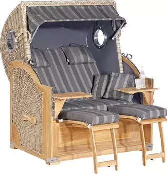 SunnySmart Strandkorb Rustikal 140 x 160 x 95 cm Dreiviertelllieger wei&szlig;/teak - weiss