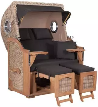 Mr. Deko Strandkorb D&uuml;ne Bullauge Teak PE Shell Dessin 548