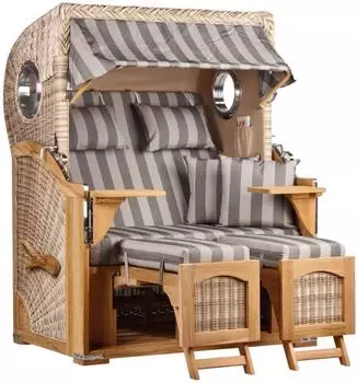 Mr. Deko Strandkorb D&uuml;ne Bullauge Teak PE Shell Dessin 537