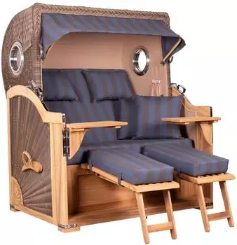 Mr. Deko Strandkorb Baltikum Bullauge Teak PE Grey Dessin 582