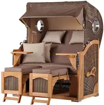 bene living Ammersee Strandkorb 2-Sitzer Teak PE-Geflecht grau Volllieger (Modell 534)