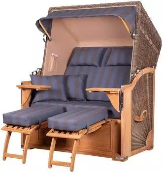 bene living Schaalsee Strandkorb-Komplettset 2-Sitzer Teak PE-Geflecht grau mit Liftersystem (Modell 582)