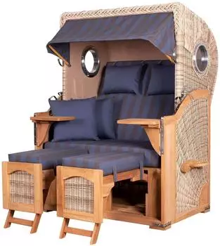 bene living Ammersee 2-Sitzer Strandkorb-Set Teak PE Shell Volllieger (Modell 582)