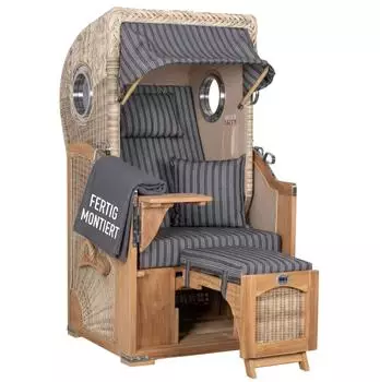 Mr. Deko Strandkorb D&uuml;ne Single Bullauge Teak PE Shell Dessin 500