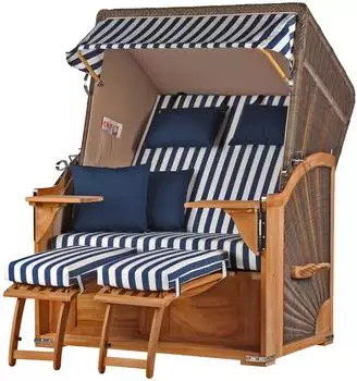 bene living Schaalsee Strandkorb-Komplettset 2-Sitzer Teak PE-Geflecht grau mit Liftersystem (Modell 518)