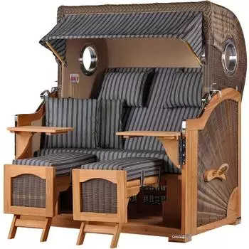 bene living Ammersee Strandkorb 2-Sitzer Volllieger Teak PE Grau (Modell 500)