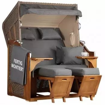 bene living Strandkorb Schleswig Pinie Braun PE Mokka Dessin 560