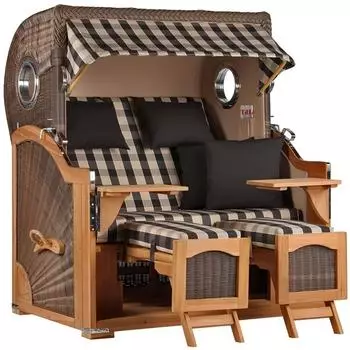 Mr. Deko Strandkorb D&uuml;ne Grande Bullauge Teak PE Grey Dessin 505