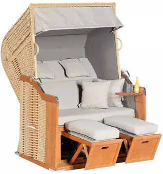 SunnySmart Strandkorb Rustikal 255 Plus 2-Sitzer Halbliege-Modell Kunststoffgeflecht taupe - beige
