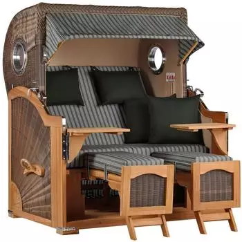 Mr. Deko Strandkorb Düne Grande Bullauge Teak PE Grey Dessin 504
