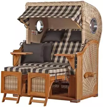 bene living Ammersee 2-Sitzer Strandkorb-Set Teak PE Shell Volllieger (Modell 505)