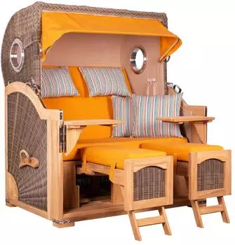Mr. Deko Strandkorb Düne Grande Bullauge Teak PE Grey Dessin 586