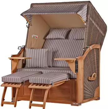 bene living Schaalsee Strandkorb Komplettset 2-Sitzer Teak PE-Geflecht grau (Modell 501)