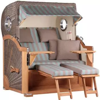 Mr. Deko Strandkorb Baltikum Bullauge Teak PE Grey Dessin 520