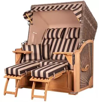 bene living Schaalsee Strandkorb-Komplettset 2-Sitzer Teak PE-Geflecht grau mit Liftersystem (Modell 581)
