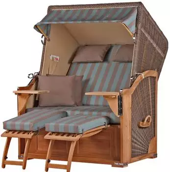 bene living Schaalsee Strandkorb 2-Sitzer Volllieger, Teak, PE grau (Modell 520)