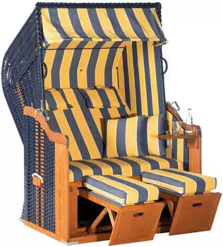 SunnySmart Strandkorb Rustikal 250 Plus 2-Sitzer Halbliege-Modell Kunststoffgeflecht blau/gelb - orange